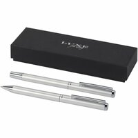 Lucetto Set mit Kugelschreiber und Tintenroller aus recyceltem Aluminium schwarze Mine