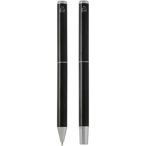 Lucetto Set mit Kugelschreiber und Tintenroller aus recyceltem Aluminium (schwarze Mine)