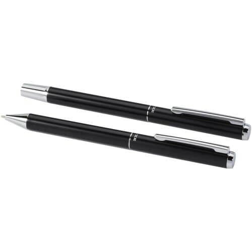 Lucetto Set mit Kugelschreiber und Tintenroller aus recyceltem Aluminium (schwarze Mine)