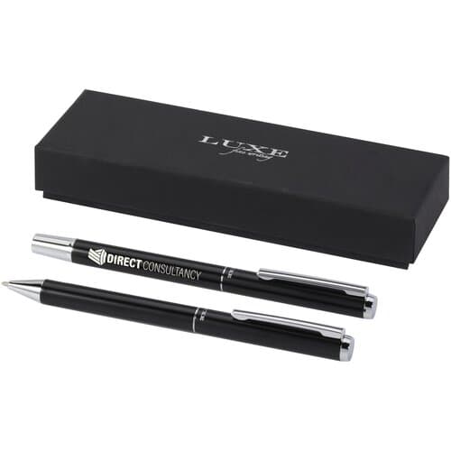 Lucetto Set mit Kugelschreiber und Tintenroller aus recyceltem Aluminium (schwarze Mine)
