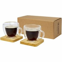 Manti 2teiliger 100 ml doppelwandiger Glasbecher mit Bambusuntersetzer