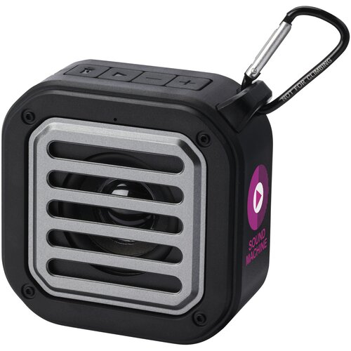 Solo 3W IPX5 Solar Bluetooth®-Lautsprecher aus recyceltem RCS Kunststoff mit Karabinerhaken
