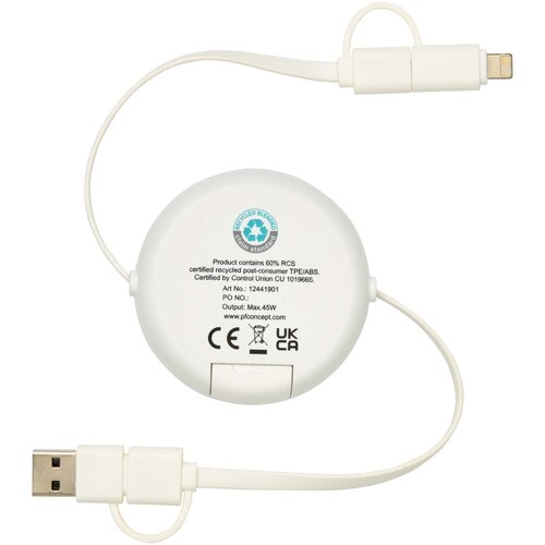 Chechia 100cm 5-in-1 Kabel aus recyceltem Kunststoff, einziehbar, für Datenübertragung und 45W Schnellladung mit Bambusdetails