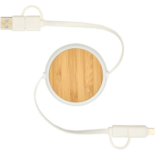 Chechia 100cm 5-in-1 Kabel aus recyceltem Kunststoff, einziehbar, für Datenübertragung und 45W Schnellladung mit Bambusdetails