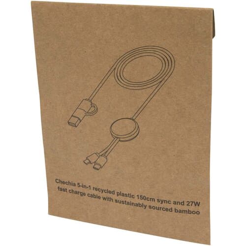 Chechia 150 cm 5-in-1 Kabel aus recyceltem Kunststoff für Datenübertragung und 27W Schnellladung mit Bambusdetails