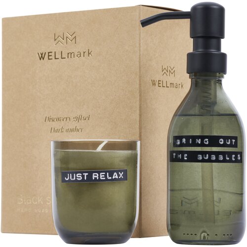 Wellmark Discovery Seifenspender und Duftkerze ´dunkler Bernstein´-Set, 200 ml (Seifenspender) und 150 g (Duftkerze)