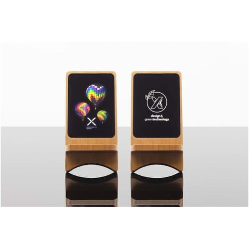 SCX.design W16 kabelloser 15-Watt-Ladeständer aus Holz mit Leuchtlogo