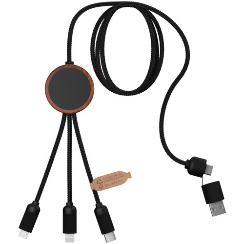 SCX.design C37 40W 5-in-1 rPET Ladekabel in rundem Bambusgehäuse mit Leuchtlogo