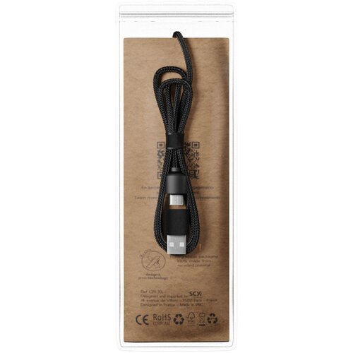 SCX.design C37 40W 5-in-1 rPET Ladekabel in rundem Bambusgehäuse mit Leuchtlogo