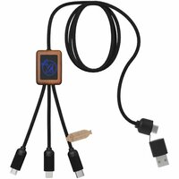 SCX.design C38 40W 5-in-1 Ladekabel aus rPET in quadratischem Bambusgehäuse mit Leuchtlogo