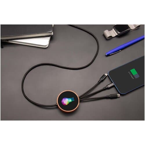 SCX.design C40 5-in-1 Ladekabel aus rPET mit 10W Ladepad und Leuchtlogo