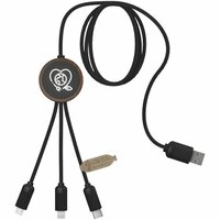 SCXdesign C36 3in1 rPET erweitertes Ladekabel mit Leuchtlogo in rundem Bambusgehäuse