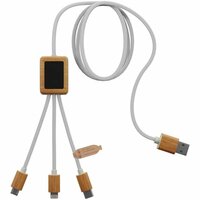 SCXdesign C39 3in1Ladekabel aus rPET mit Leuchtlogo und Bambusgehäuse