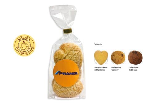 Cookies Bodenstandbeutel mit Werbeaufkleber