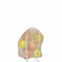 Baumwollbeutel mit einseitigem BaumwollNetz und doppeltem Kordelzug  150 gm  25 x 30 cm