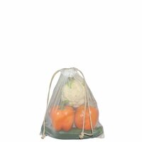 Baumwollbeutel mit einseitigem NylonNetz und doppeltem Kordelzug  150 gm  25 x 30 cm