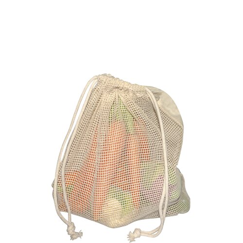 Baumwollbeutel mit einseitigem Baumwoll-Netz und doppeltem Kordelzug - 150 g/m² - 38 x 42 cm