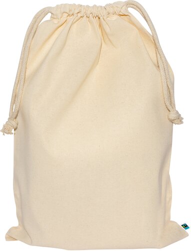 Fairtrade Baumwollbeutel mit einseitigem Nylon-Netz und doppeltem Kordelzug - 140 g/m² - 40 x 50 cm