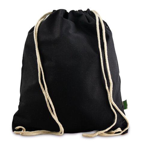 schwerer Baumwoll-Turnbeutel mit Tragekordeln in natur und braunen Ecken - 220 g/m² - 37 x 44 cm