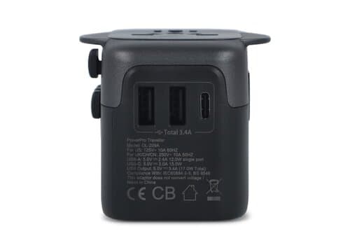 PowerPro Reiseadapter aus recyceltem Kunststoff