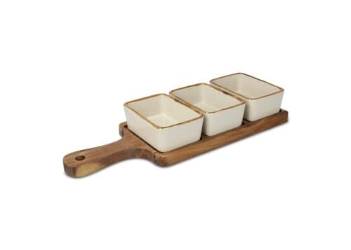 InSideOut Servierbrett aus Holz mit 3 Keramikschalen
