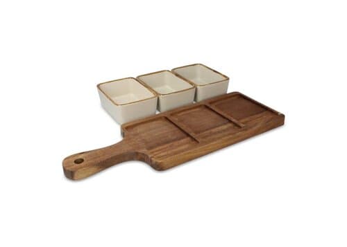 InSideOut Servierbrett aus Holz mit 3 Keramikschalen