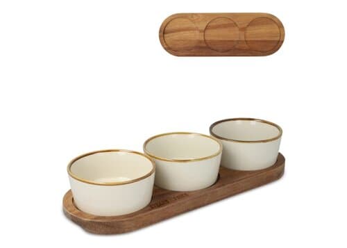 InSideOut Holzständer mit 3 runden Keramikschalen
