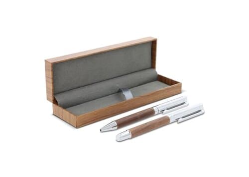 Set Kugelschreiber und Rollerball aus Metall Nussbaumholz in Geschenkbox
