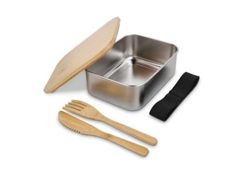Edelstahl-Brotdose mit Bambusdeckel