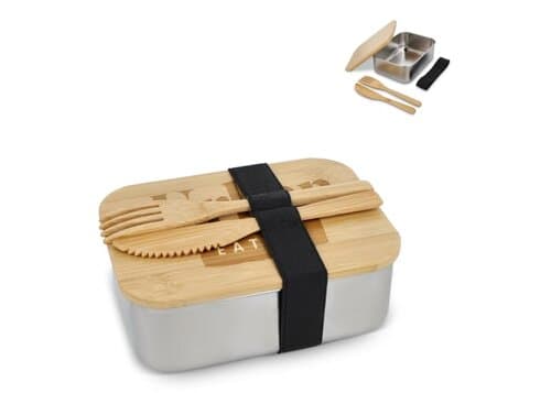 Edelstahl-Brotdose mit Bambusdeckel