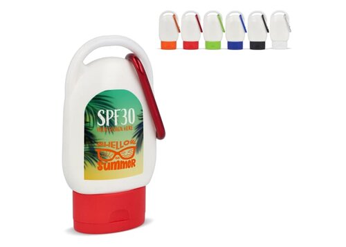 Sonnenschutzlotion mit Karabiner SPF30 aus recyceltem Material