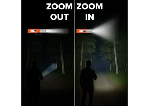 Wiederaufladbare 10-W-LED-Taschenlampe mit Zoomfunktion, 300 lm