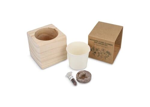 FSC-Holzpflanzgefäß-Set – Blumenmischung