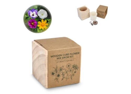 FSC-Holzpflanzgefäß-Set – Blumenmischung