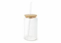 Glas mit Bambusdeckel amp Strohhalm 450ml