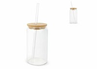 Glas mit Bambusdeckel amp Strohhalm 450ml