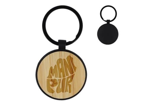 Schlüsselaqnhänger aus Bambus und Metall rund
