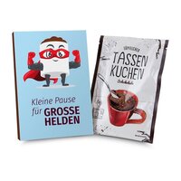 Geschenkartikel  Präsentartikel Tassenkuchen Schokolade 70 g Pause für große Pflegehelden