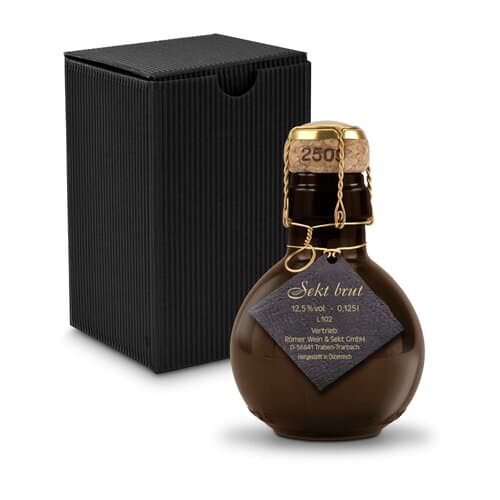 Kleinste Sektflasche der Welt! schwarzer Anhänger - Inklusive Geschenkkarton, 125 ml