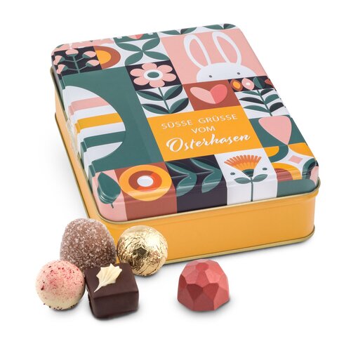 Geschenkartikel / Präsentartikel: Süße Ostergrüße - Pralinendose mit 125 g