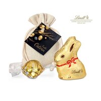 Geschenkartikel  Präsentartikel Goldenes Ostersäckchen mit Lindt Goldhase und Lindorkugel