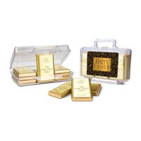 Geschenkartikel  Präsentartikel Frohe Ostern Goldkoffer mit 12 Goldbarren EdelvollmilchSchokolade 120 g