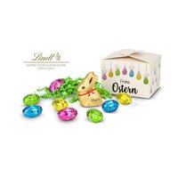 Geschenkartikel  Präsentartikel Buntes Lindt Osternest  LindtOsterhase mit 8 Eiern auch in individueller Pralinenschachtel