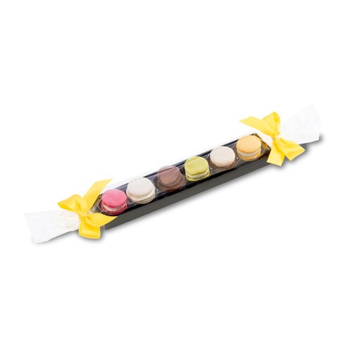 Geschenkartikel / Präsentartikel: Macaron-Stange mit Schleifen - sechs bunte Macarons (60 g)