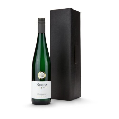 Geschenkartikel / Präsentartikel: Weißwein im schwarzen Geschenkkarton