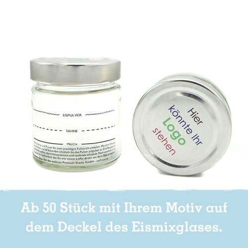 Eismixglas und Portionsbeutel Eispulver im Geschenksäckchen