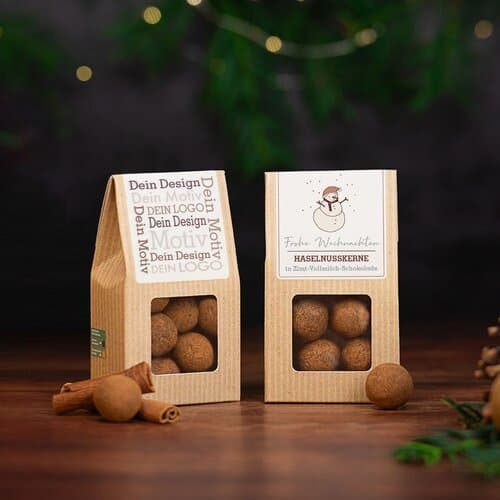 Weihnachts Edition - Haselnusskerne in Vollmilch-Zimt Schokolade in der Mini-Faltschachtel