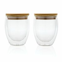 2tlg Set Borosilikatgläser mit Bambusdeckel 250ml