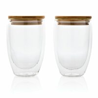 2tlg Set Borosilikatgläser mit Bambusdeckel 350ml