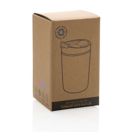 GRS recycelter PP-Becher mit Flip-Deckel